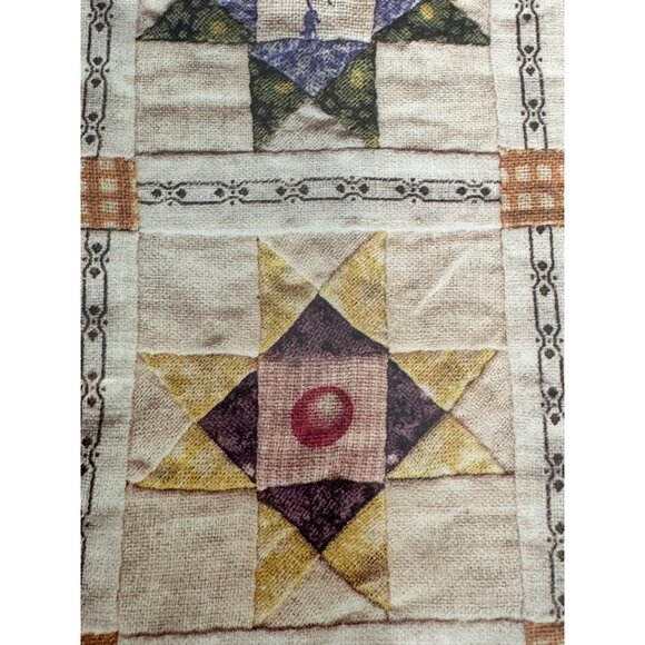 Vintage ? Framed Quilt Star Patchwork Print Wall Art 10"x10" With Rustic Wooden - Picture 15 of 16